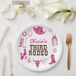 Plato De Papel Tercer Rodeo Pink Cumpleaños 3 Años Vaquero Occide