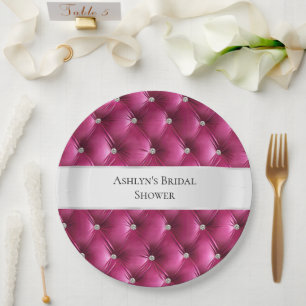 Plato De Papel Terciopelo Falso Rosa Glam de Lujo