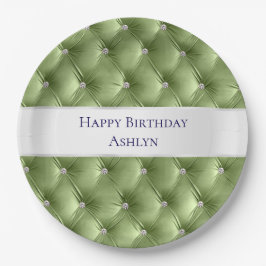 Plato De Papel Terciopelo Falso Verde Sage de Lujo Glam