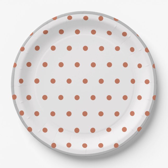 Plato De Papel Terra Cotta Polka Dots Gray Trim (Anverso)