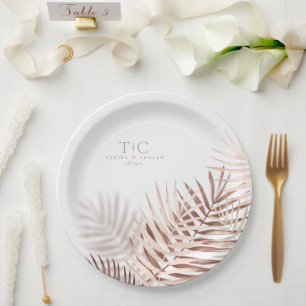 Plato De Papel Terra Cotta/Wht ID956, Boda de hojas de palmera ex