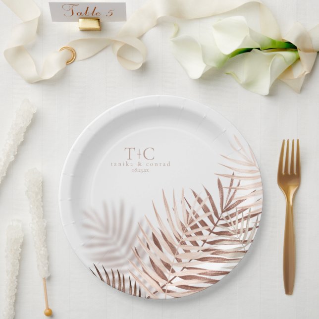 Plato De Papel Terra Cotta/Wht ID956, Boda de hojas de palmera ex (Boda)