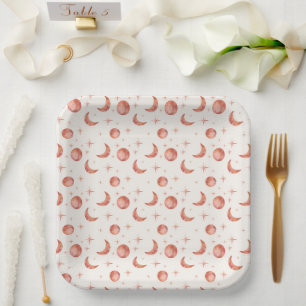 Plato De Papel Terracota bajo la luna y las estrellas