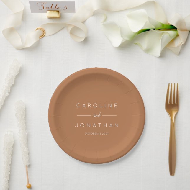 Plato De Papel Terracota de casamiento personalizado con escritur (Boda)