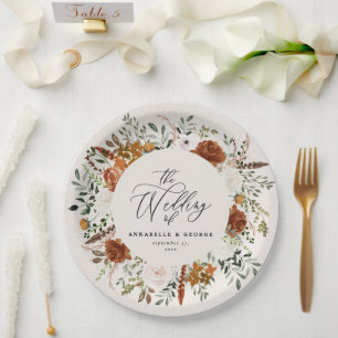 Plato De Papel Terracota de moda negra floral rústico elegante mo