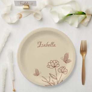 Plato De Papel Terracota floral romántica
