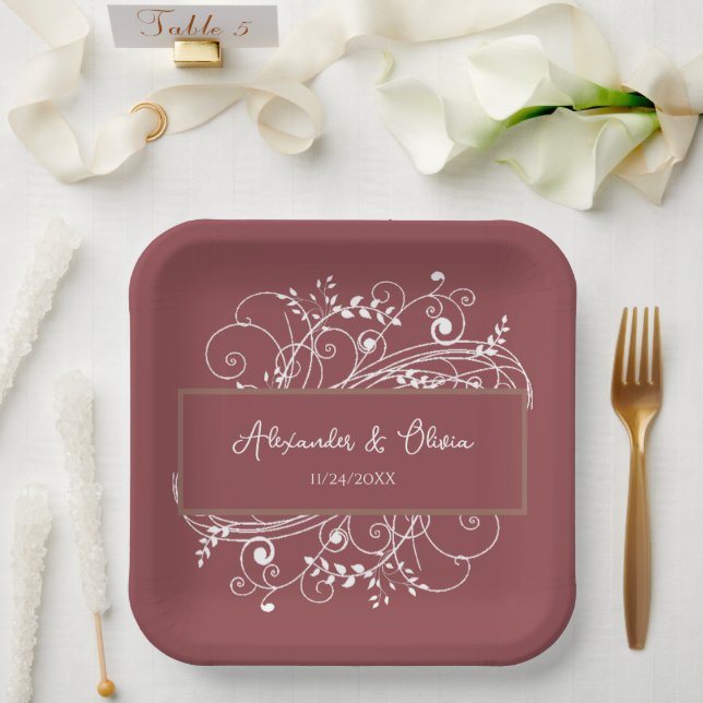 Plato De Papel Terracota Flourish Wedsh Ducha Placas de papel (Boda)