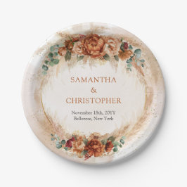 Plato De Papel Terracota naranja quemada y arco vegetal