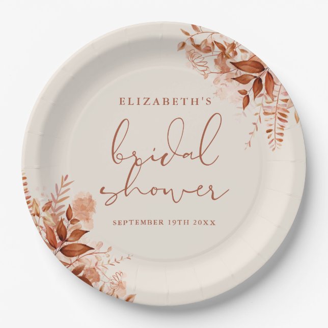 Plato De Papel Terracota Rustic Floral Bridal Shower (Anverso)