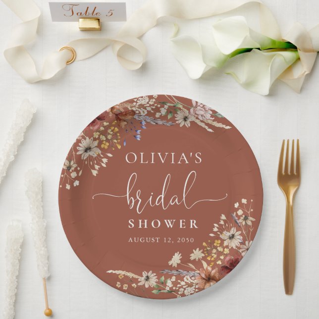 Plato De Papel Terracota Tiny Wildflower Bridal Shower (Boda)