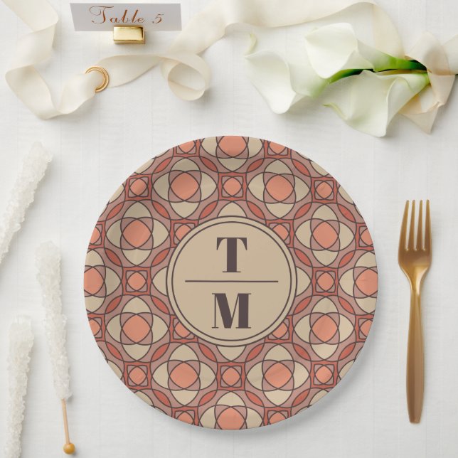 Plato De Papel Terracotta and Mauve Art Deco Paper Plates (Boda)