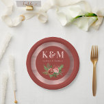 Plato De Papel Terracotta Boda de tos de pino floral Monograma<br><div class="desc">Placas de Papel Monograma Boda Terracotta Floral Pine Bough.</div>