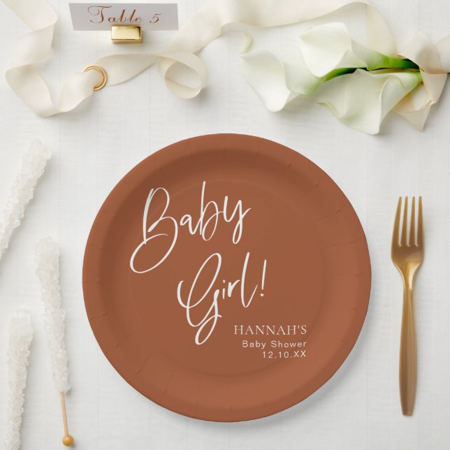 Plato De Papel Terracotta Bohemian Earthy Chica Baby Shower (Boda)