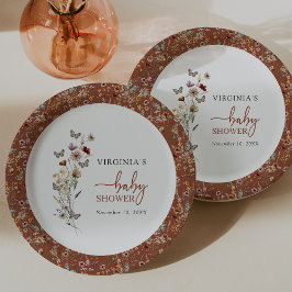 Plato De Papel Terracotta Boho Wildflower Baby Shower