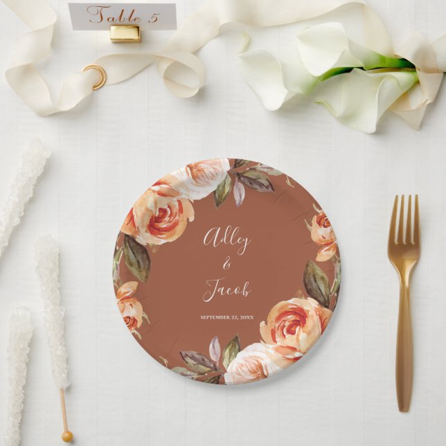 Plato De Papel Terracotta Fall Boho Boda Floral (Boda)