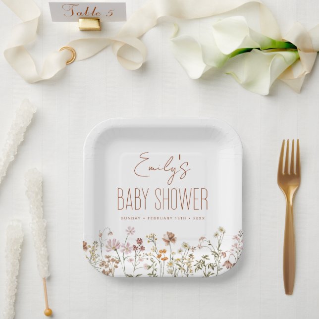 Plato De Papel Terracotta Flor Silvestre Boho Baby Shower En Bloo (Boda)