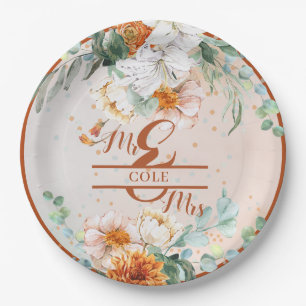Plato De Papel Terracotta Floral Boda Sr. y Sra.