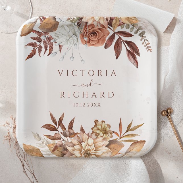 Plato De Papel Terracotta Flores de óxido Boho Fall Boda (Subido por el creador)