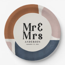 terracotta navy painterly abstract wedding mr mrs