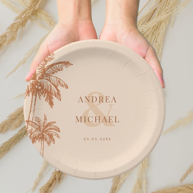 Plato De Papel Terracotta Palm Trees & Ampersand Beach Wedding (Subido por el creador)
