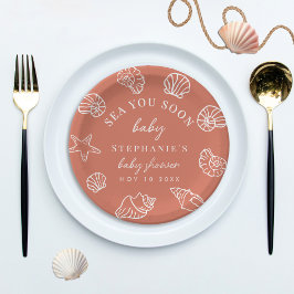 Plato De Papel Terracotta Sea You Soon Coastal Beach Baby Shower
