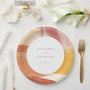 Plato De Papel Terracotta Sunrise   Boda de monograma
