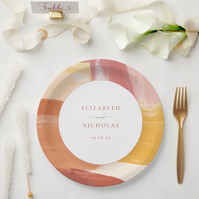 Plato De Papel Terracotta Sunrise | Boda de monograma (Boda)