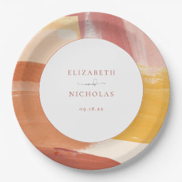 Plato De Papel Terracotta Sunrise | Boda de monograma
