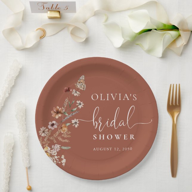 Plato De Papel Terracotta Tiny Wildflower Bridal Shower  (Boda)
