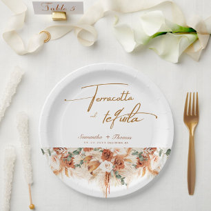 Plato De Papel Terracotta y Boda Tequila Bright Pampas