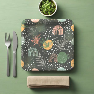 Plato De Papel Terrazo abstracto moderno y collage botánico