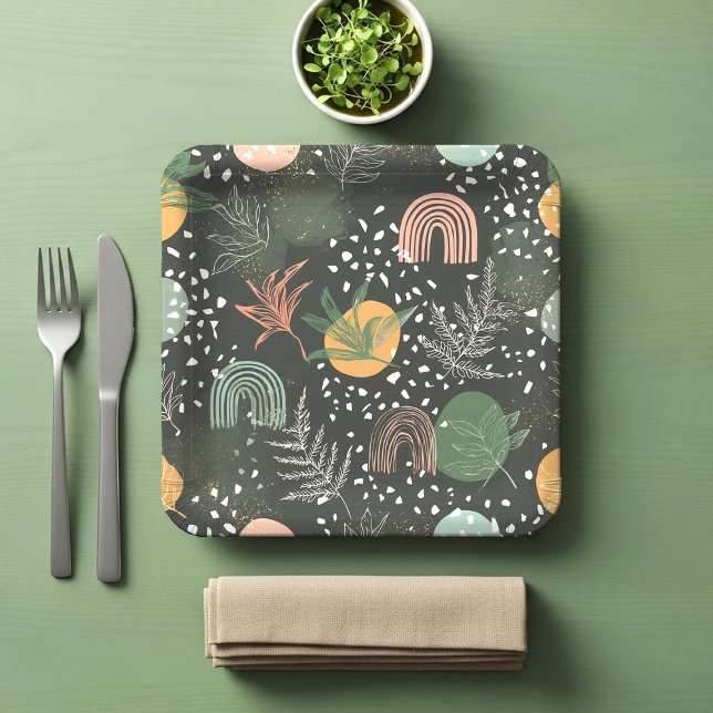 Plato De Papel Terrazo abstracto moderno y collage botánico (Subido por el creador)