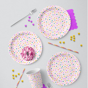 Plato De Papel Terrazo Vibrante Confeti Fiesta Rosa Limonada
