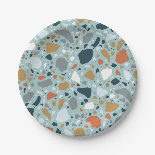 Plato De Papel Terrazzo En Azul (Anverso)