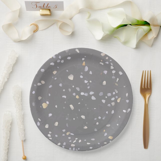 Plato De Papel Terrazzo gris moderno (Boda)
