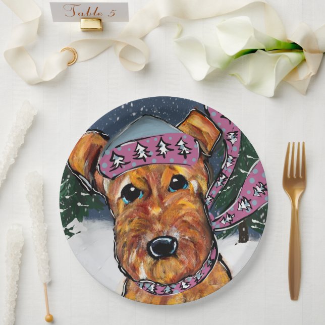 Plato De Papel Terrier de Airedale (Boda)