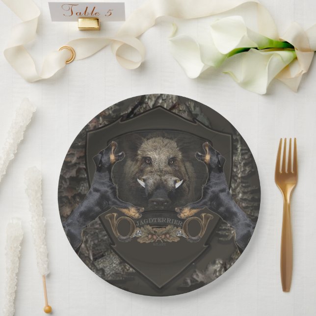 Plato De Papel Terrier de caza alemán (Jagdterrier) (Boda)