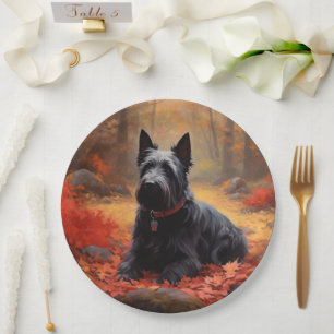 Plato De Papel Terrier Escocés en Otoño Hojas Caídas Inspiran