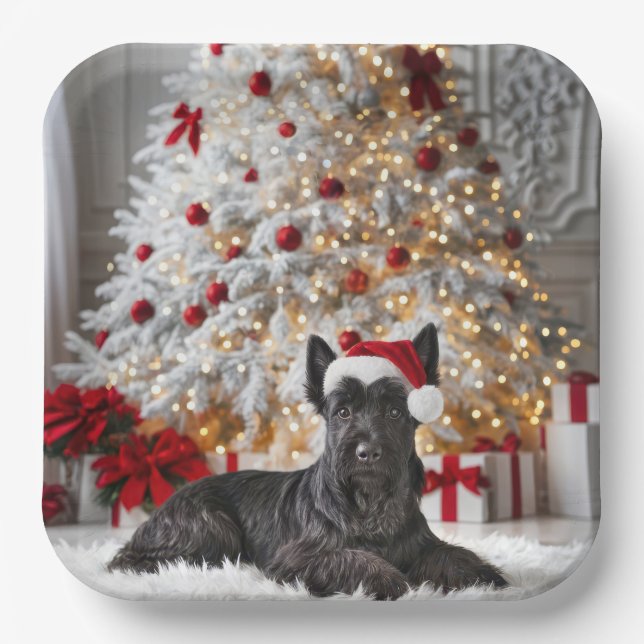 Plato De Papel Terrier escocés por árbol de Navidad (Anverso)