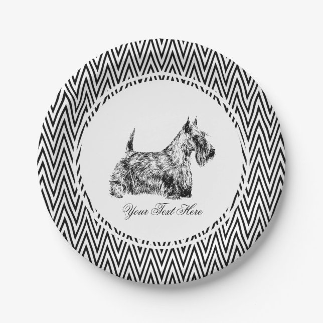 Plato De Papel Terrier Escocés y Chevron Personalizado (Anverso)