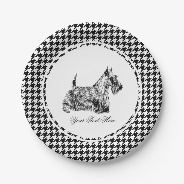 Plato De Papel Terrier Escocés y Houndstooth Personalizado (Anverso)
