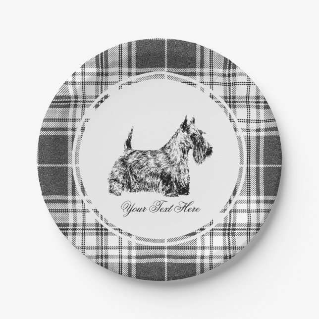 Plato De Papel Terrier Escocés y Plaid Personalizado (Anverso)