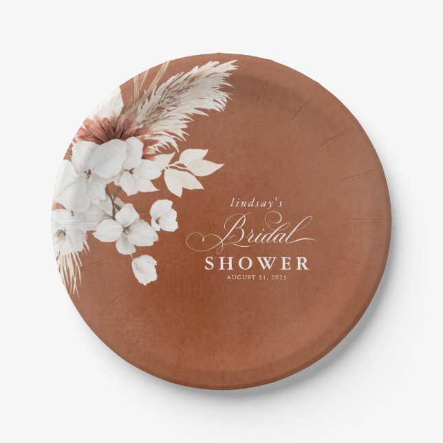 Plato De Papel Tertracota floral boho despedida de soltera (Anverso)