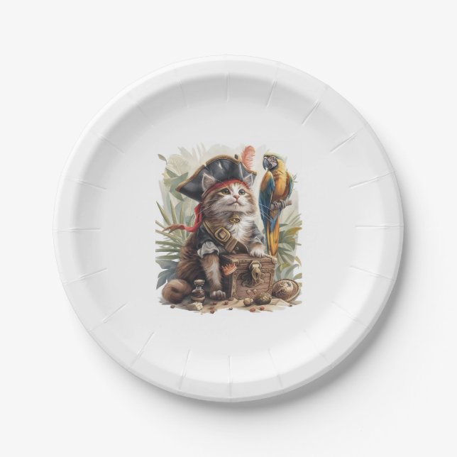 Plato De Papel Tesoro de gato pirata (Anverso)