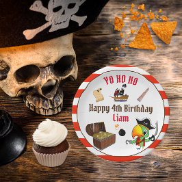 Plato De Papel Tesoro del Capitán Loro Cumpleaños Niño Pirata 
