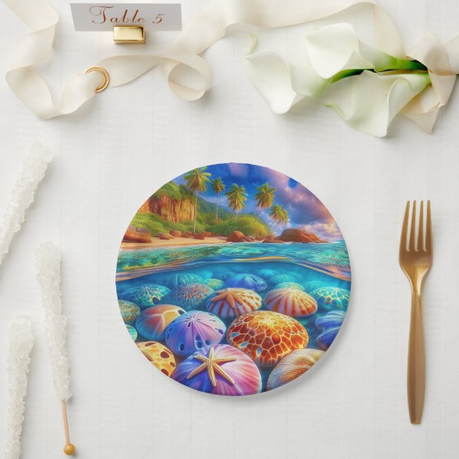 Plato De Papel Tesoros de marea tropical (Boda)