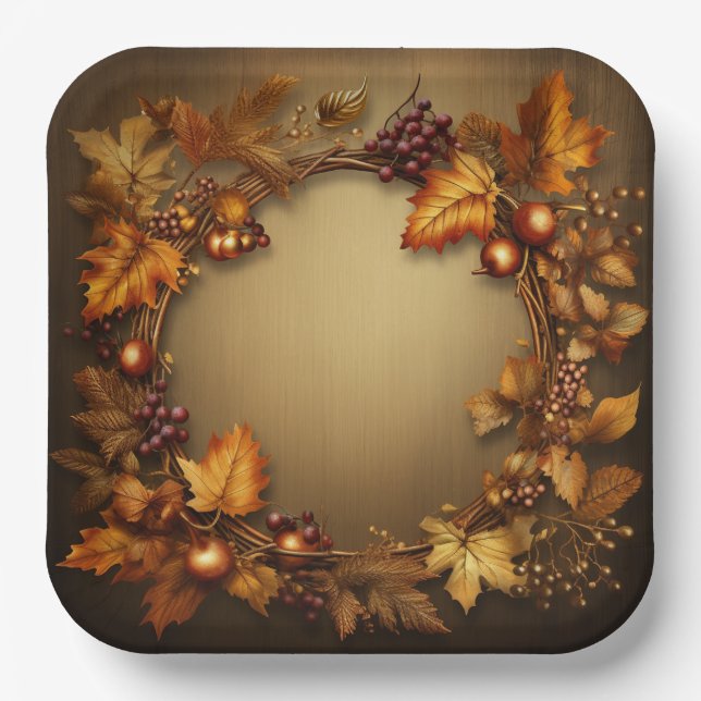 Plato De Papel Tesoros dorados de otoño: Wreath Harvest (Anverso)