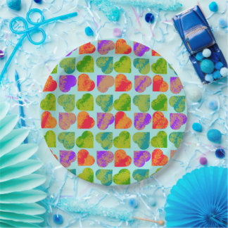 Plato De Papel Tesselación de Corazón Colorido Arte Pop Psicodéli
