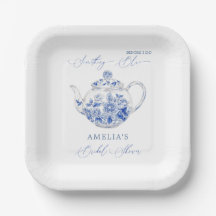 Tetera de té de boda algo azul Toile