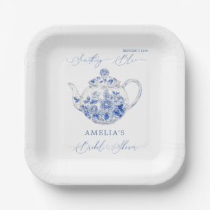 Plato De Papel Tetera de té de regadera nupcial Algo Azul Toile
